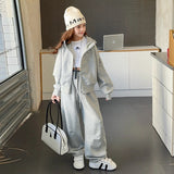 4-14T Kid Girls Long Sleeve Hugh Sports Hooded Suits 2 Pcs Set