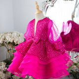 Kid Baby Girl Princess Sequined Mesh Bubble Sleeve Fluffy Dresses