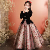 Kid Girl Spring French Velvet Bubble Sleeve Princess Piano Dresses