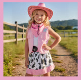 Girls Western Denim Skirt Set, Halloween Party Costumes, Tassel Vest Vest