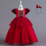 4-14T Kid Girl Princess Temperament Long Dress Mesh Christmas Dresses