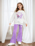 INS Girls 2-piece Set & Butterfly Print Long-sleeved Sweater + Flared Pants