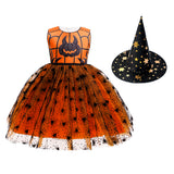 Girls Halloween Party Dress Purple Orange Cake Dress Kids Dress Vampire