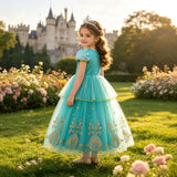 Jasmine Jasmine Princess Dress Lake Blue Sequin Short Sleeve Tutu Girls Halloween Cos Dress
