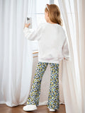 INS Girls Girls Print Sweater and Leopard Flared Pants Casual