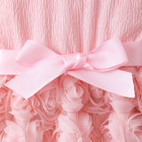 2-8Y Kid Baby Girls Solid Color Rose Flower Princess Dresses