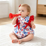 Baby Girl Summer Independence Day Sweet Fly Sleeve Printed Romper