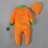 0-2T Baby Boys Girls Long Sleeved Halloween Pumpkin Climbing Romper 2 Pcs Set