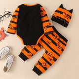 Baby Halloween Pumpkin Print Long Sleeve 3 Pcs Sets
