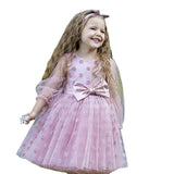 Kid Girl Autumn Long-sleeved Polka Bow Mesh Gauze Dresses