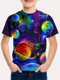 Kid Boy Fashion Cartoon Space Astronaut Summer Short Sleeve T-shirt Tops