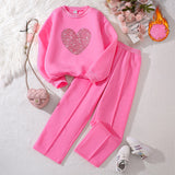 5-14Y Kid Girl Spring Autumn Love Long-sleeved Casual Suit 2 Pcs Set
