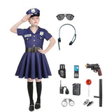 3-10Y Kid Girl Halloween Police Uniform Suit Multiple Pcs Set
