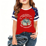 Kid Girl USA Independence Day 250th Anniversary Trend Loose Casual T-Shirt Tops