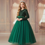4-14T Kid Girl Princess Ins Long Sequined Formal Dresses