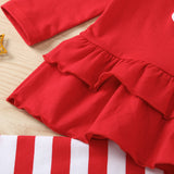 Kid Baby Girls Red Long Sleeved Christmas Striped 2 Pcs Sets
