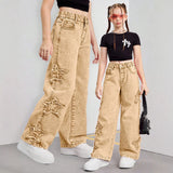 7-12Y Teen Kid Girl Star Decorated Hip Hop Jeans Pants