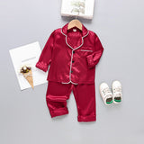 6M-4T Baby Girl Boy Long-sleeved Simulated Silk Loungewear Satin Ice Silk Pajamas