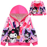 Cartoon Kids Girl Kuromi Zippered Hooded Jacket Coats