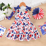 Kid Baby Girls Independence Day Love Stars Stripes Printed Splicing Dresses