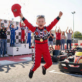 3-10Y Kid Boy Red Blue One-piece Plaid Track Racing Suit