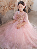 Kid Girl Trendy Flower Wedding Host Piano Performance Dress