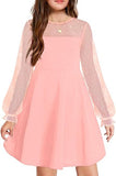 Kid Girls Lace Long-sleeved Solid Cute Princess Dress