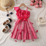 Kid Baby Girl Fashion INS Lotus Leaf Slant Shoulder Suspender Craft Yarn Dress