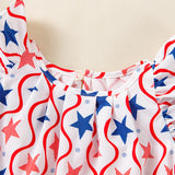Independence Day Kid Baby Girls  Print Star Flying Sleeve Party Dress