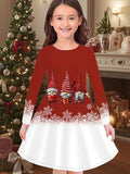 2-10T Kid Girl Crew Neck Long-sleeved Flower Casual Dresses