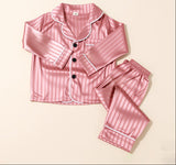 6M-4T Baby Girl Long-sleeved Striped Ice Silk Pajamas Loungewear