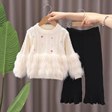 1-6T Kid Baby Girls Autumn Winter Wool Flared Knitted Suit 2 Pcs Set