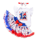 Baby Girls Party Flying Sleeves Independence Day Mesh Skirt 3 Pcs Set