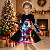 3-12Y Kid Girl Christmas  Autumn Winter Long-sleeved  3D Print Dresses
