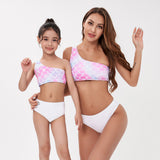 Family Matching Parent-child Single Shoulder Split Swimsuit Three-piece Set