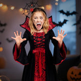 3-12Y Kid Girl Vampire Witch Red and Black Party Props Cosplay Costume