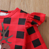 1-6T Kid Baby Girl Suit Christmas Plaid Deer Suits 3 Pcs Set