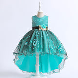 Kid Girls Princess Trailing Birthday Flower Host Piano Dress