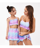 Swimsuit Parent-child Mermaid Scale Print Three-piece Bikini