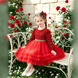 2-6Y Kid Baby Girls Birthday Banquet Red Host Piano Performance Princess Dresses