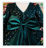 2-6Y Kid Baby Girls Sequined Velvet  Long Sleeve Big Bow Fluffy Princess Dresses