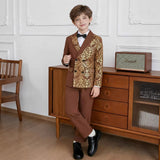 7-12Y Kid Boy Bronzing Printing Performance Formal Suit 2 Pcs Set