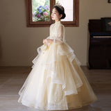 2-12T Kid Girls Light Luxury Niche High-end Host Birthday Piano Dresses