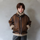 1-14T Kid Boy Girl Fur Integrated Jacket Leather Jacket Coats