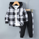 Boys and Children's New Long-sleeved Plaid Contrasting Color Hooded Two-piece Suit