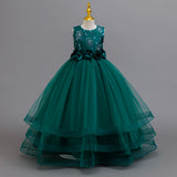 Kid Girl Long Princess Flower Mesh Dresses