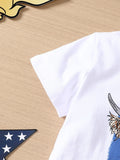 Summer Baby Girl Fringed Short-sleeved Splicing Independence Day 3 Pcs Set Outfits