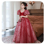 Kid Baby Girl Red Pompous Host High-end Luxury Dresses