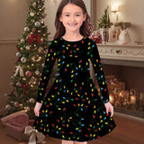 2-10T Kid Girl Christmas Long Sleeve Fashion Casual 3D Print Dresses