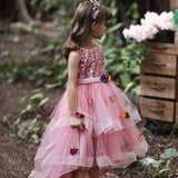 Kid Girl Princess Mesh Flower Tailed Piano Performance Dresses